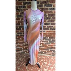 AFRM 'Didi' Long Sleeve Mesh Maxi Dress in Lilac Watercolor-Sz Med